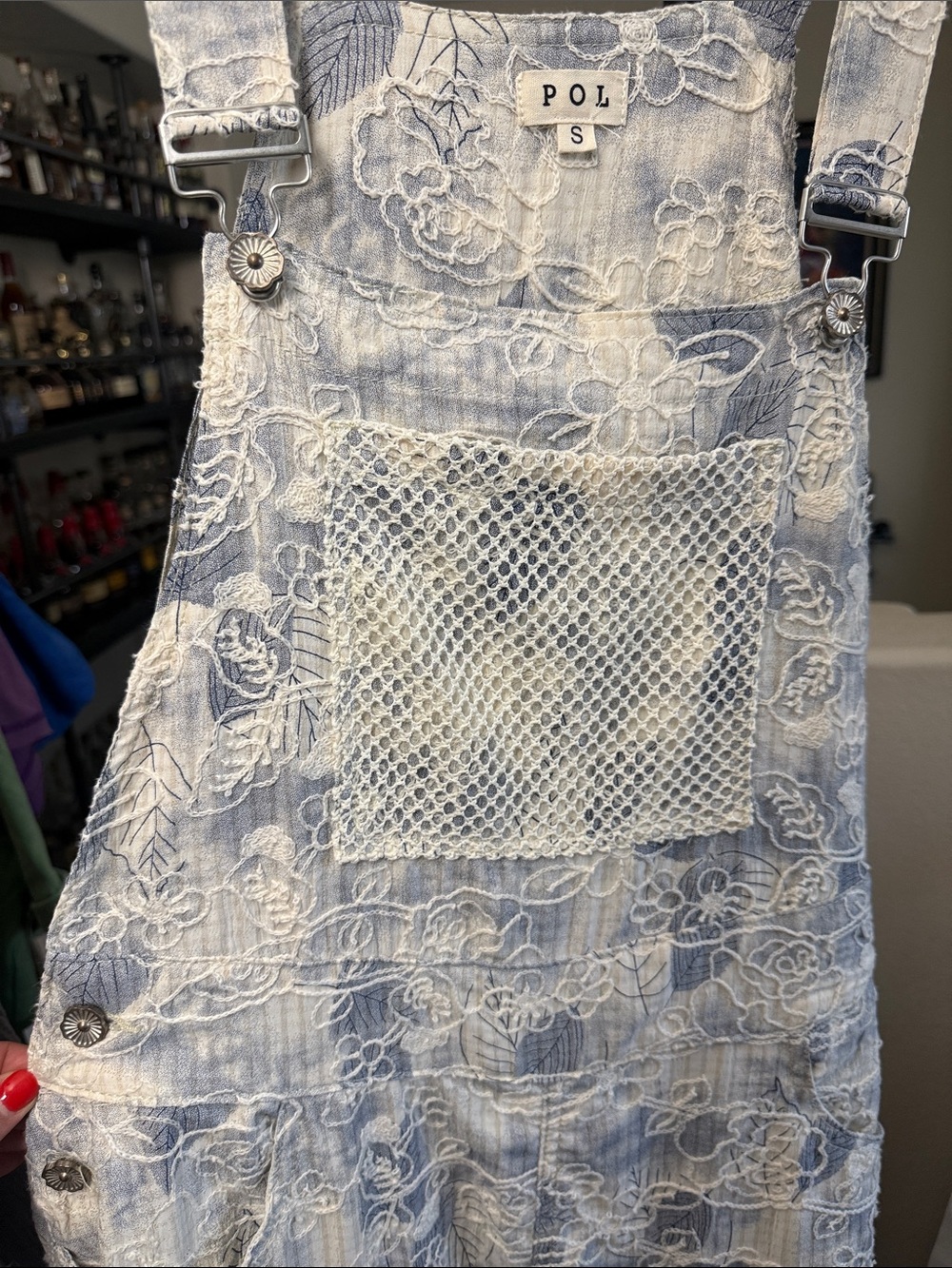Boho Blue and Cream Patchwork Overalls - Picture 3 of 8